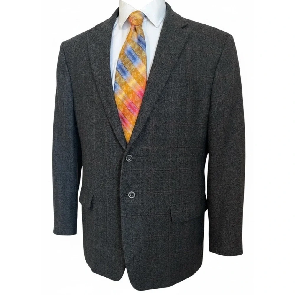 Jos A Bank 1905 Green Plaid Brrr Wool Tailored Fit Blazer Elbow Patch Jacket 46R